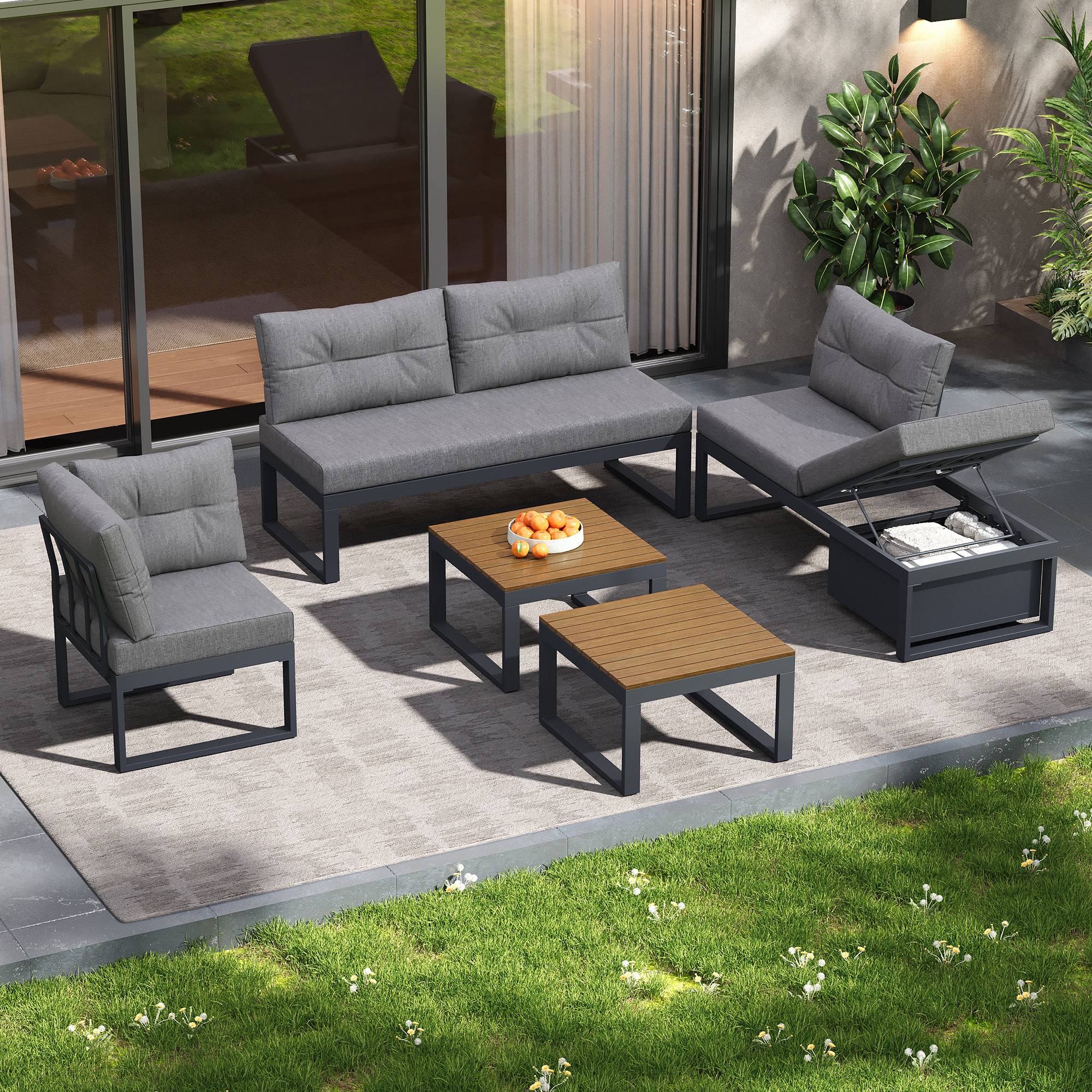 ComfortXL - Salon de jardin modulable métal terrasse dossier inclinable 4 places gris foncé - ComfortXL Outdoor Living - Image 8