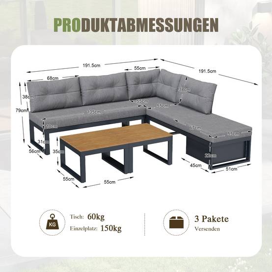 ComfortXL - Salon de jardin modulable métal terrasse dossier inclinable 4 places gris foncé - ComfortXL Outdoor Living - Image 3