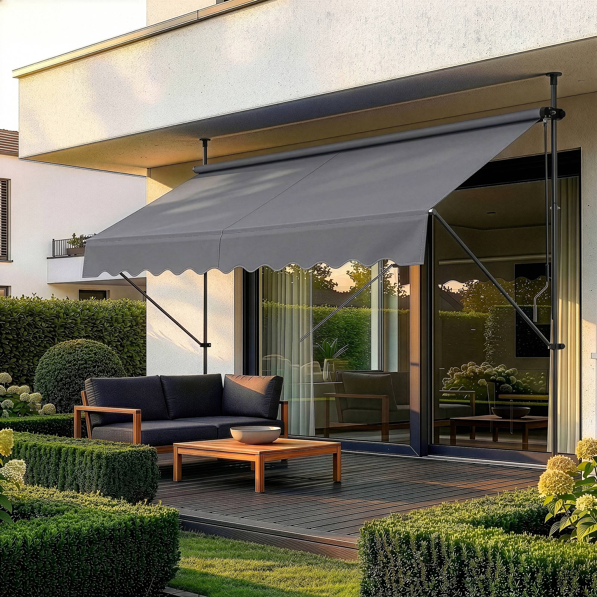 Pro.Tec - Store Banne Téléscopique Acier Polyester 350 x 120 x 220-309 cm Gris Ardoise [pro.tec] - Imagen 1