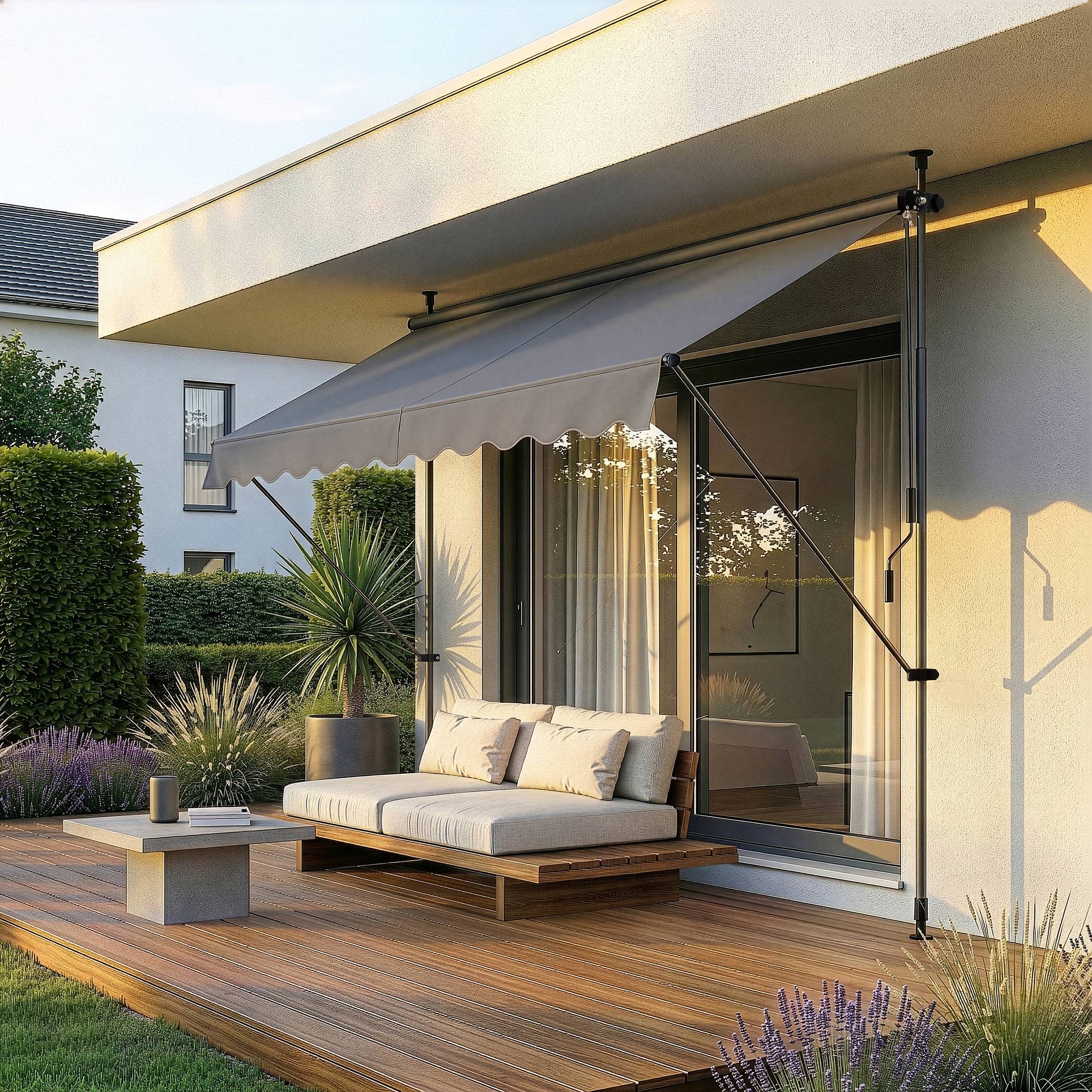 Pro.Tec - Store Banne Téléscopique Acier Polyester 350 x 120 x 220-309 cm Gris Ardoise [pro.tec] - Imagen 6