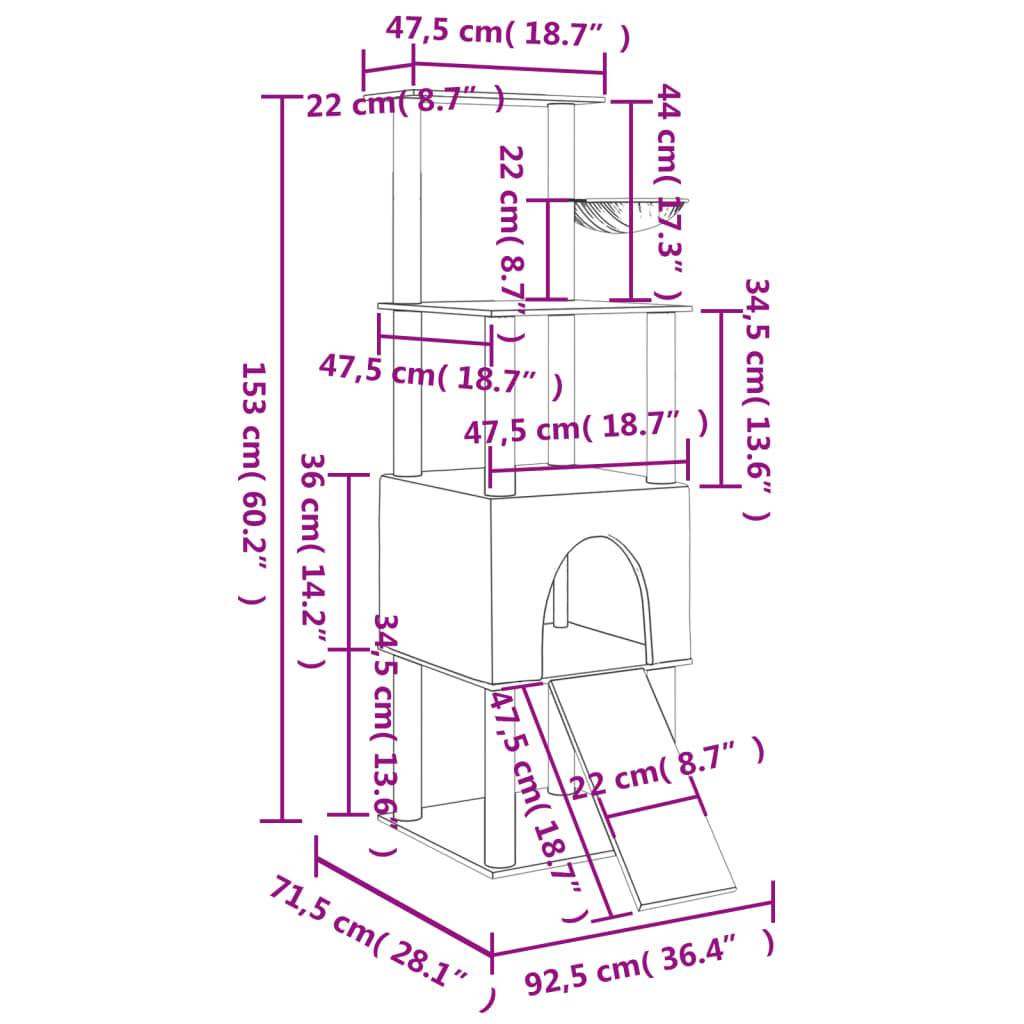 Arbre à Chat Complet Échelle Sisal Panier Crème 153cm pour Grand Chat - ComfortXL Outdoor Living - Image 9