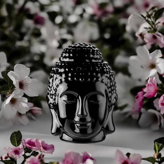 Brûle-Parfum Céramy Bouddha Dhyana Noir - Objet artisanal Zen -Aromathérapie facile - Déco FengShui - Tête Bouddha - 40 ml - Image 6