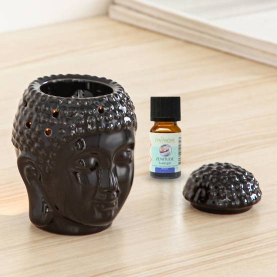 Brûle-Parfum Céramy Bouddha Dhyana Noir - Objet artisanal Zen -Aromathérapie facile - Déco FengShui - Tête Bouddha - 40 ml - Image 7