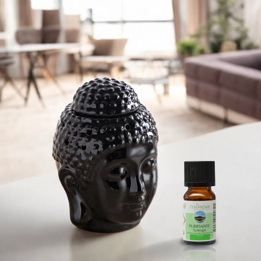 Brûle-Parfum Céramy Bouddha Dhyana Noir - Objet artisanal Zen -Aromathérapie facile - Déco FengShui - Tête Bouddha - 40 ml - Image 4