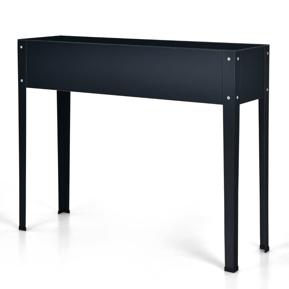 Helloshop26 - Jardinière surélevée 100 x 30 x 80 cm avec trous de drainage et espace de rangement style moderne en acier galvanisé noir