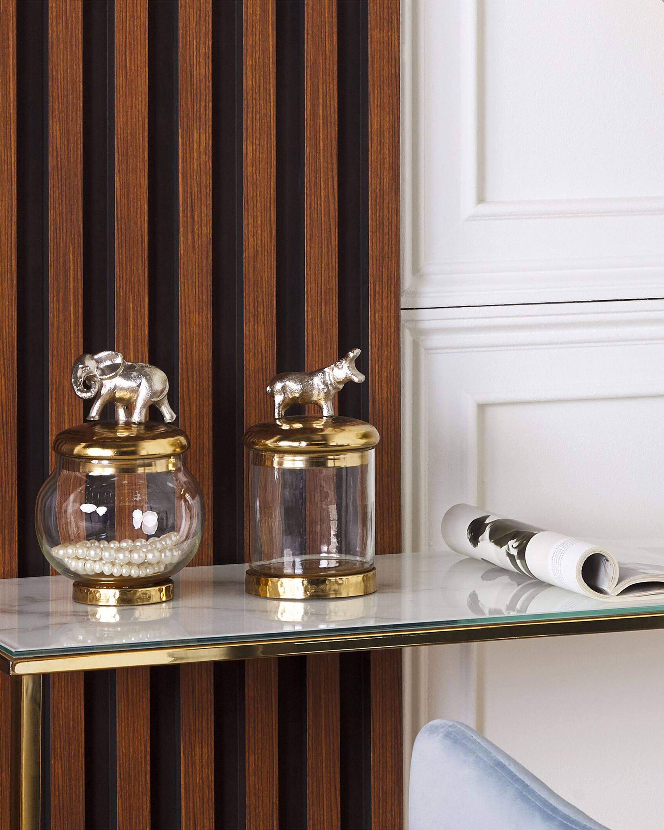 Beliani - Lot de 2 Récipients Décoratifs en Aluminium Doré et Argenté Pots Couvercles d'Animaux Verre Transparent - Imagen 2