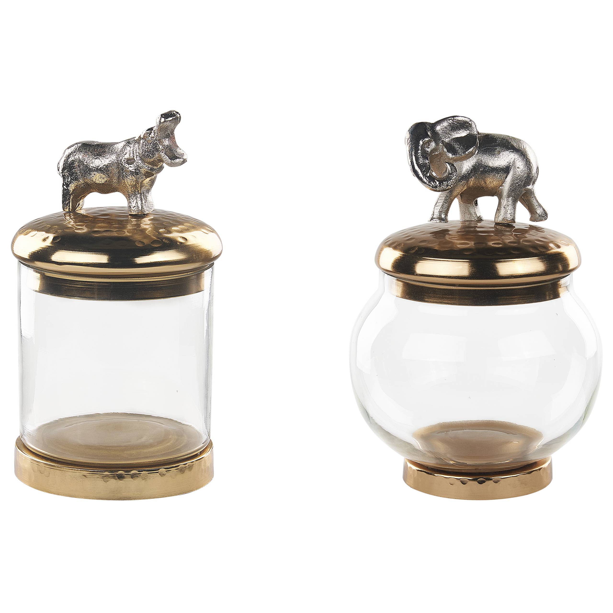 Beliani - Lot de 2 Récipients Décoratifs en Aluminium Doré et Argenté Pots Couvercles d'Animaux Verre Transparent - Imagen 1