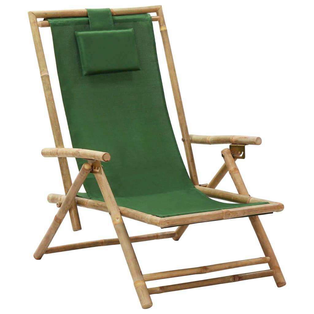 Maison Chic - Chaise de relaxation inclinable - Bain de soleil - Transat Vert Bambou et tissu HL93 - Image 2