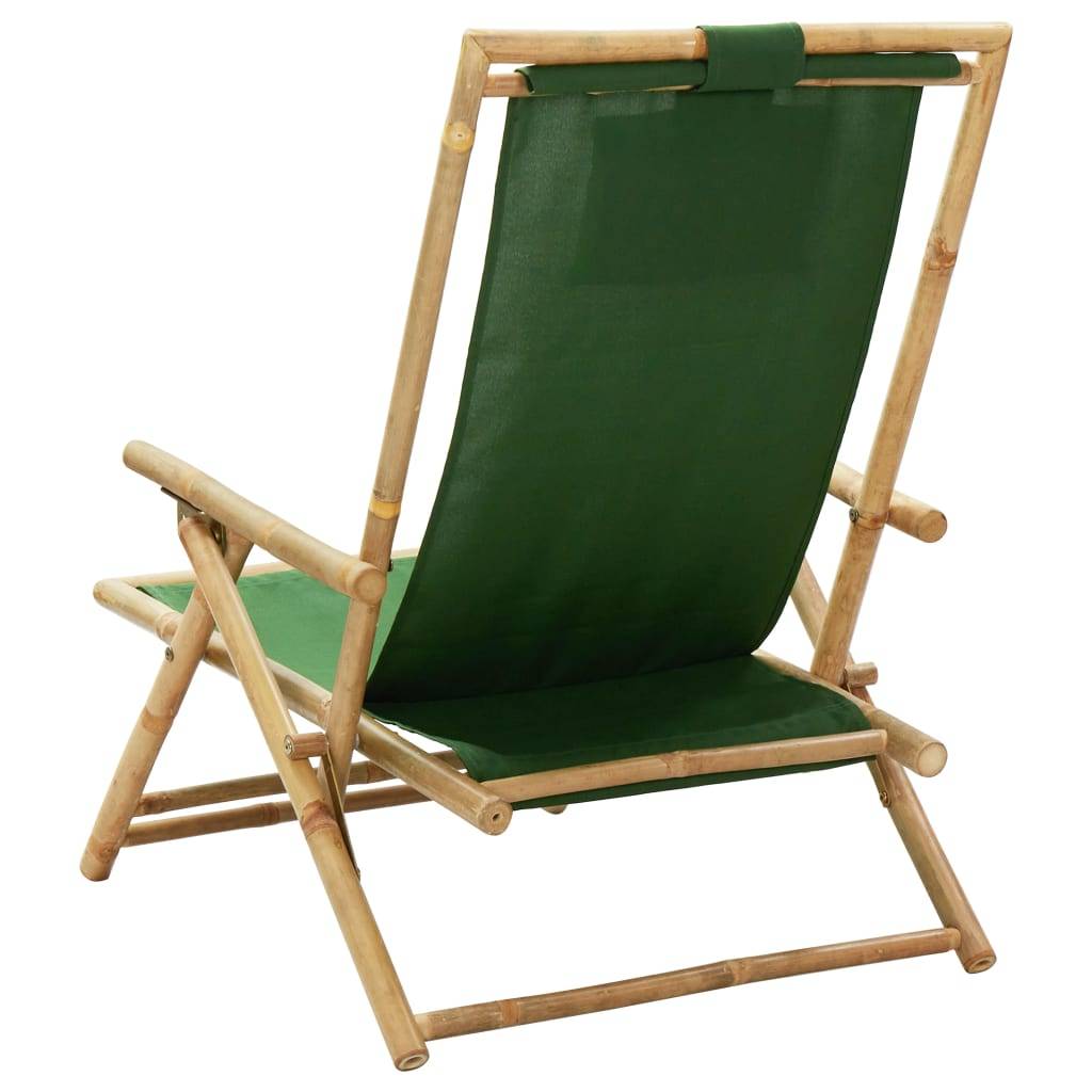 Maison Chic - Chaise de relaxation inclinable - Bain de soleil - Transat Vert Bambou et tissu HL93 - Image 4