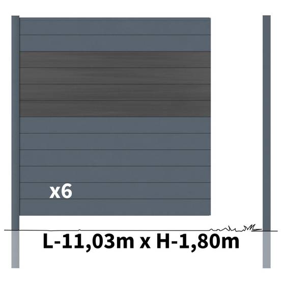 Kit Clôture Aluminium BAHIA & CRUZ Ardoise 11,03x1,8m - Bois Composite & Aluminium - Poteaux Gris - Brise Vue - Palissade - Image 3