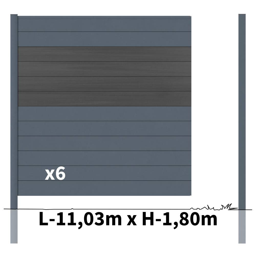 Kit Clôture Aluminium BAHIA & CRUZ Ardoise 11,03x1,8m - Bois Composite & Aluminium - Poteaux Gris - Brise Vue - Palissade - Image 3