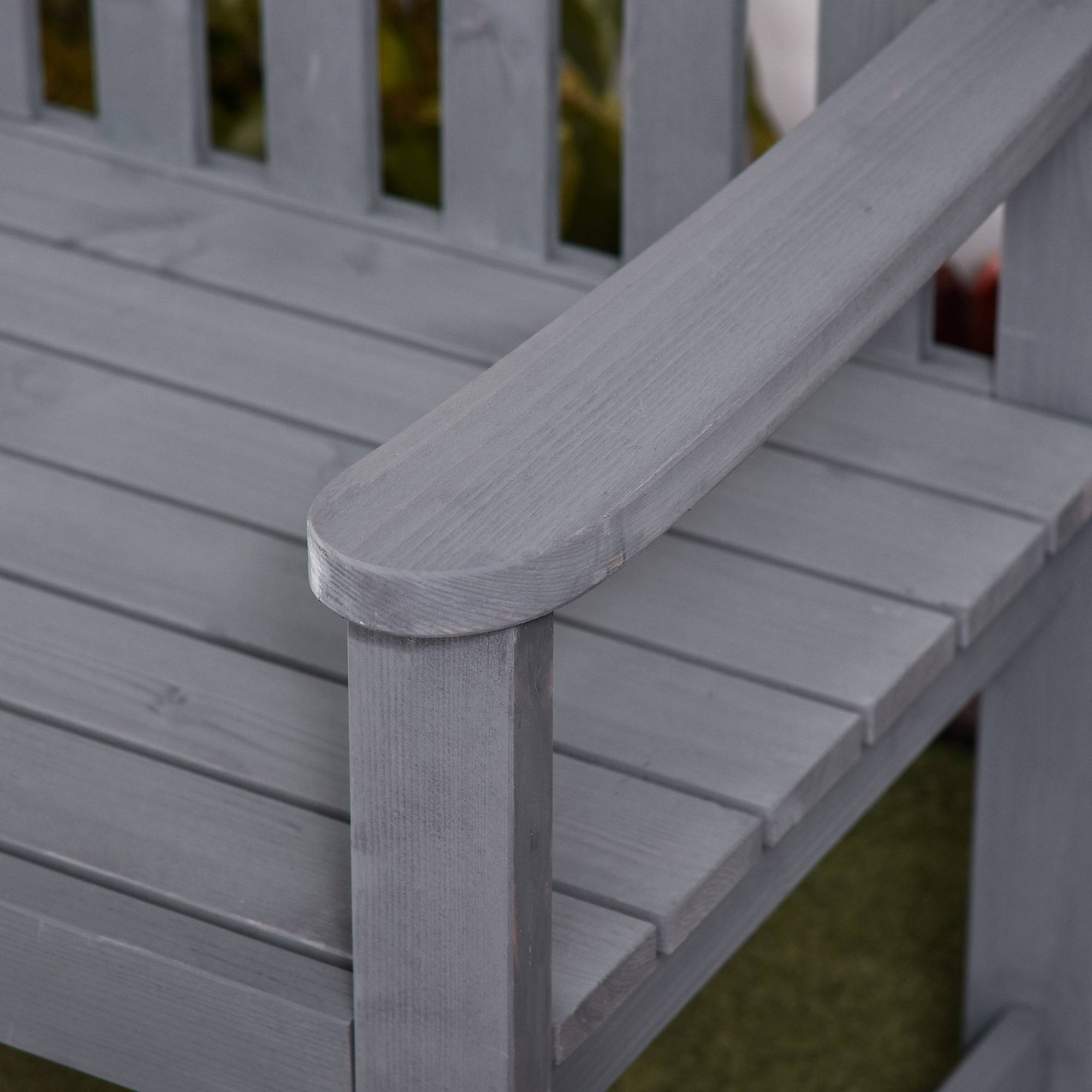 Banc de jardin 2 places en bois, résistant aux intempéries, avec dossier, charge maximale 240 kg, 143 x 51 x 85 cm, gris - Image 10