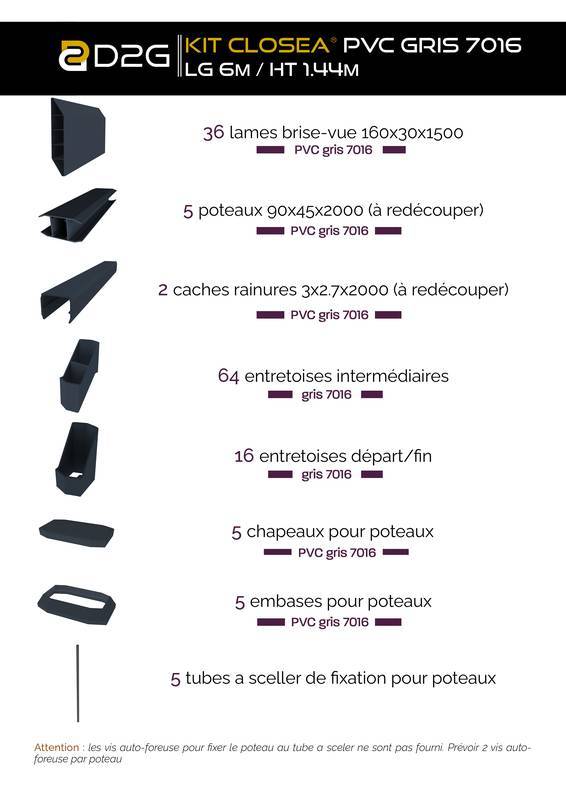 Closea - Kit cloture - Lame 16cm - PVC Gris - LG: 6m x H: 1m44 Closea - Imagen 4