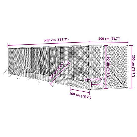 Chenil d'extérieur acier galvanisé argenté 200 x 1400 x 200 cm - PANGIVO - Image 8
