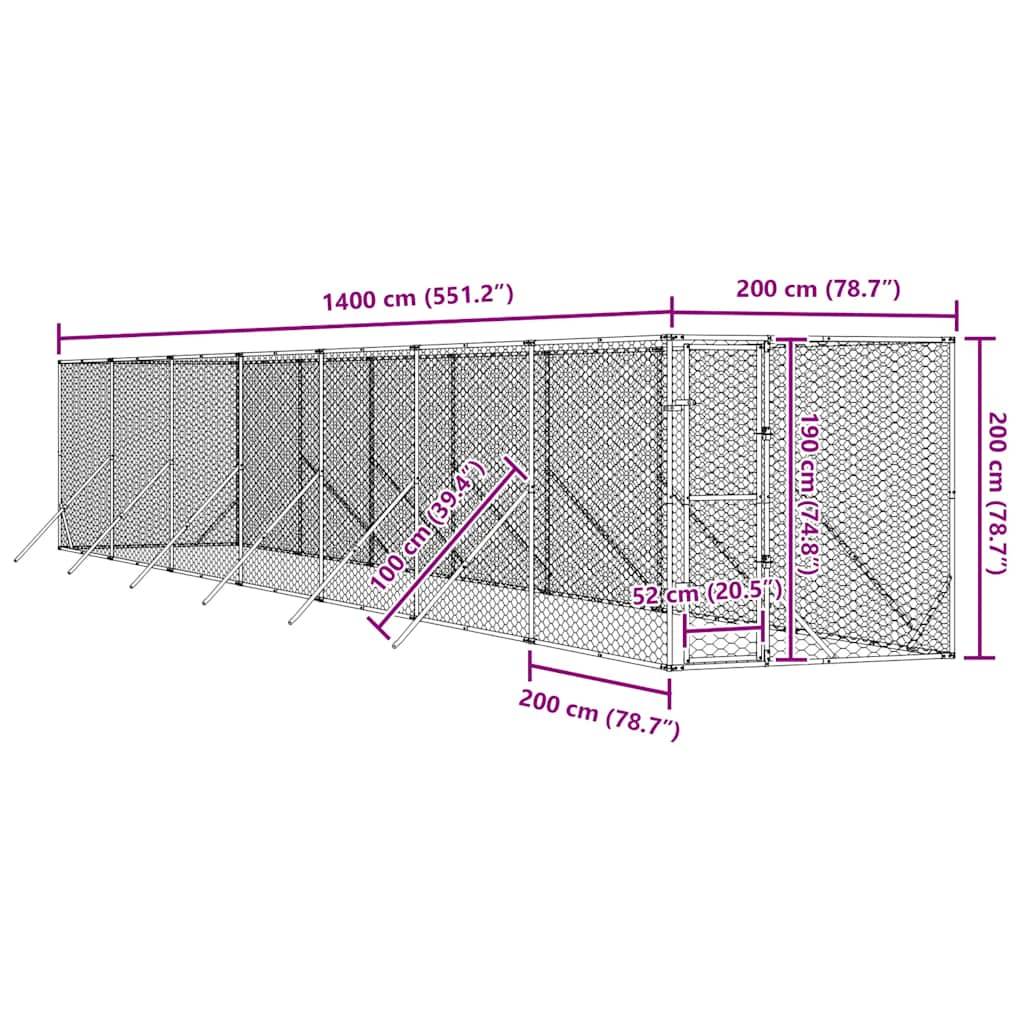 Chenil d'extérieur acier galvanisé argenté 200 x 1400 x 200 cm - PANGIVO - Image 8