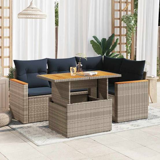 ComfortXL - Petit salon de jardin 5 pcs en résine tressée avec table relevable et rangement intégré Gris – ComfortXL Outdoor Living - Image 1