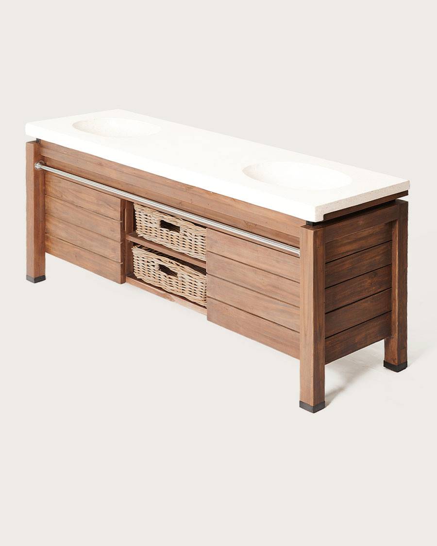BORNÉO - Meuble en teck et marbre terrazzo blanc 165 cm - UNIQKA - Imagen 1