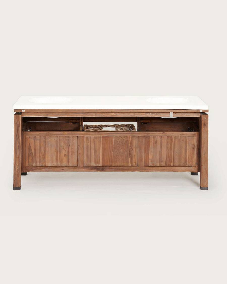 BORNÉO - Meuble  en teck et marbre terrazzo blanc 165 cm - UNIQKA - Imagen 5