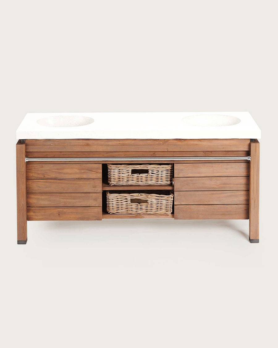 BORNÉO - Meuble en teck et marbre terrazzo blanc 165 cm - UNIQKA - Imagen 3