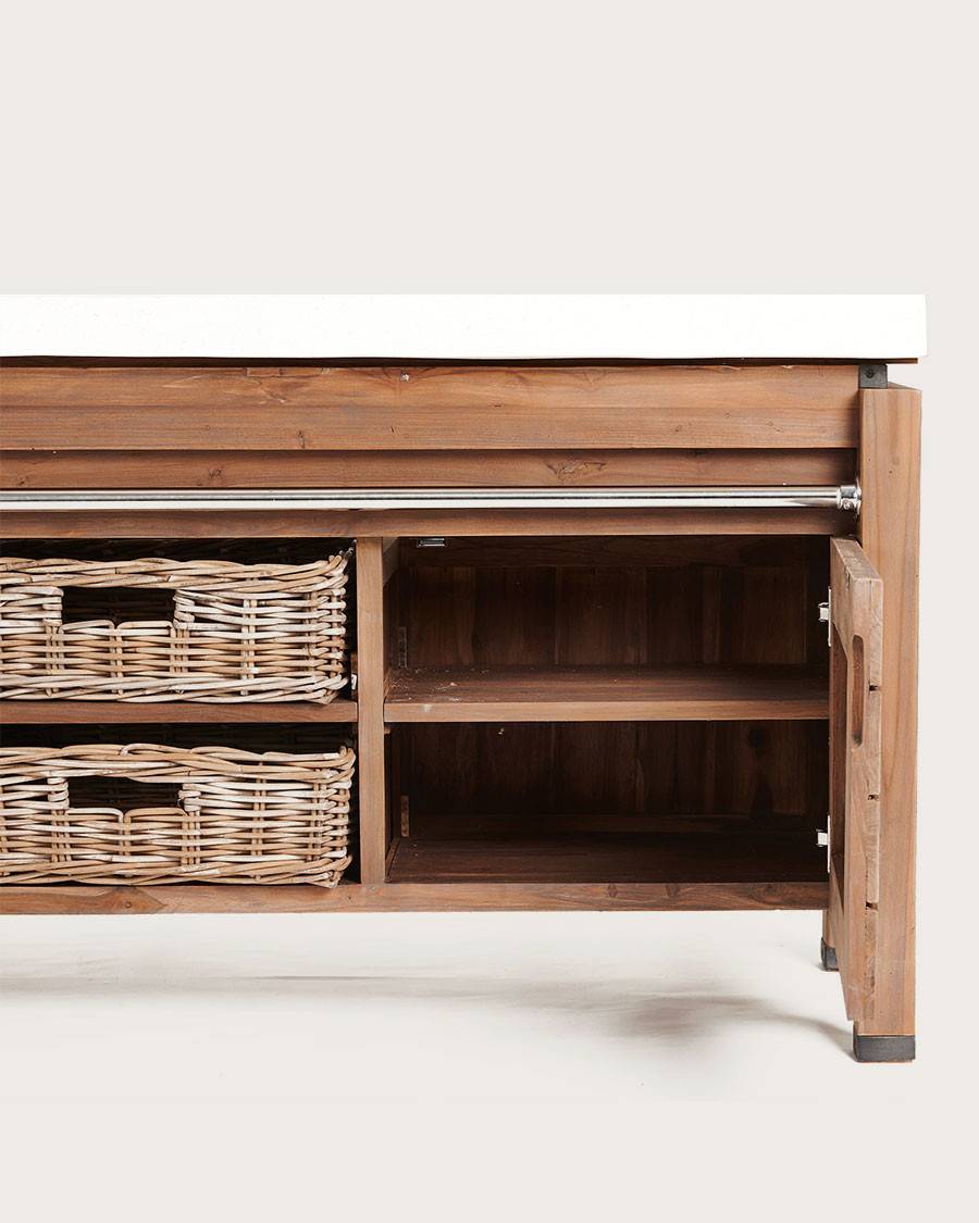 BORNÉO - Meuble en teck et marbre terrazzo blanc 165 cm - UNIQKA - Imagen 6