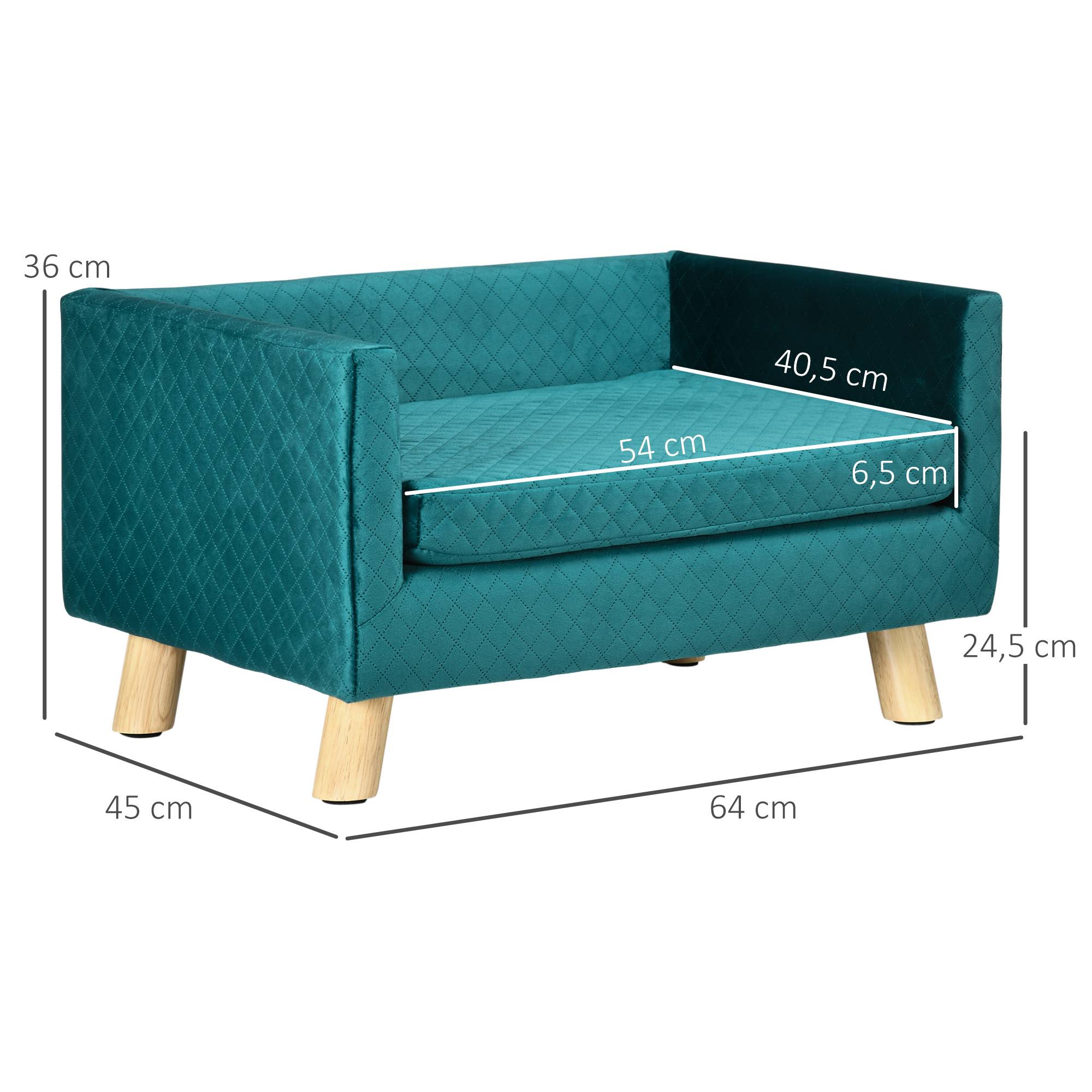 Sans Marque - Canapé chien lit chien divan velours dossier pieds bois coussin jusqu'à 8 kg 64x45x36 cm bleu - Image 5