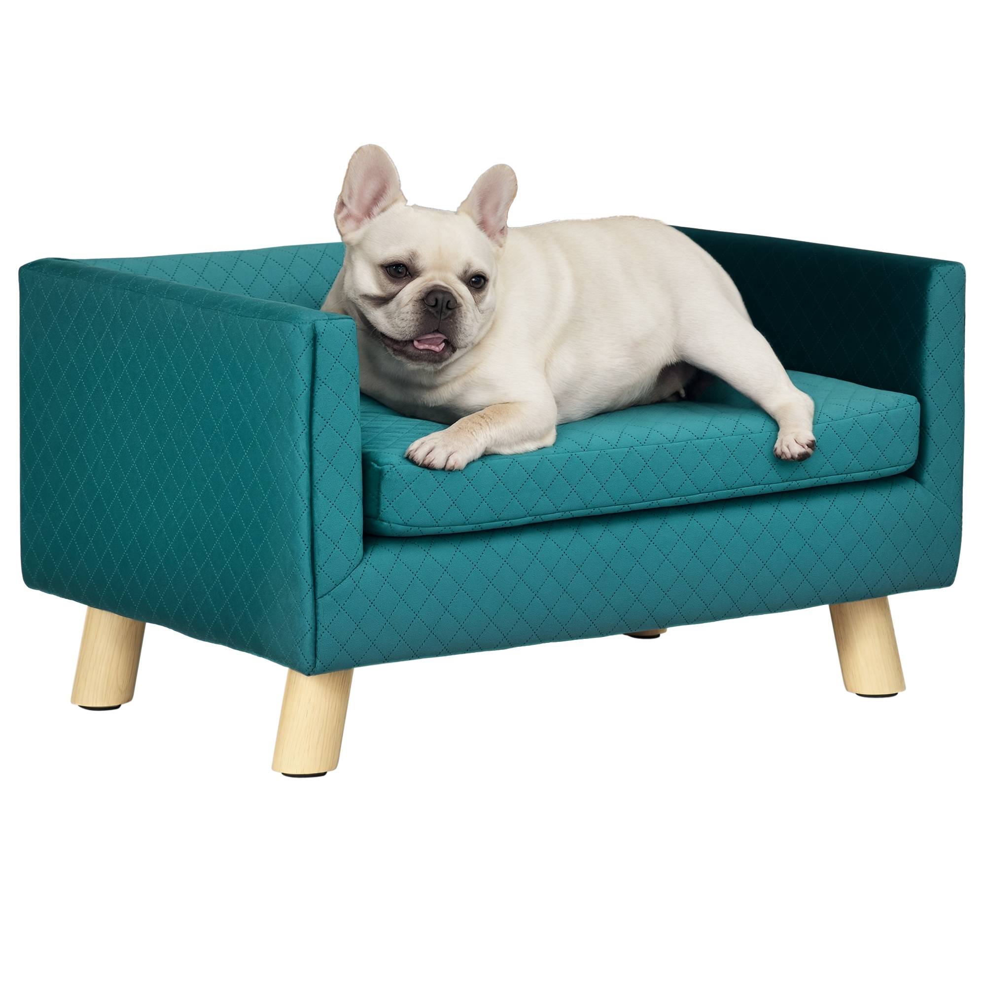 Sans Marque - Canapé chien lit chien divan velours dossier pieds bois coussin jusqu'à 8 kg 64x45x36 cm bleu