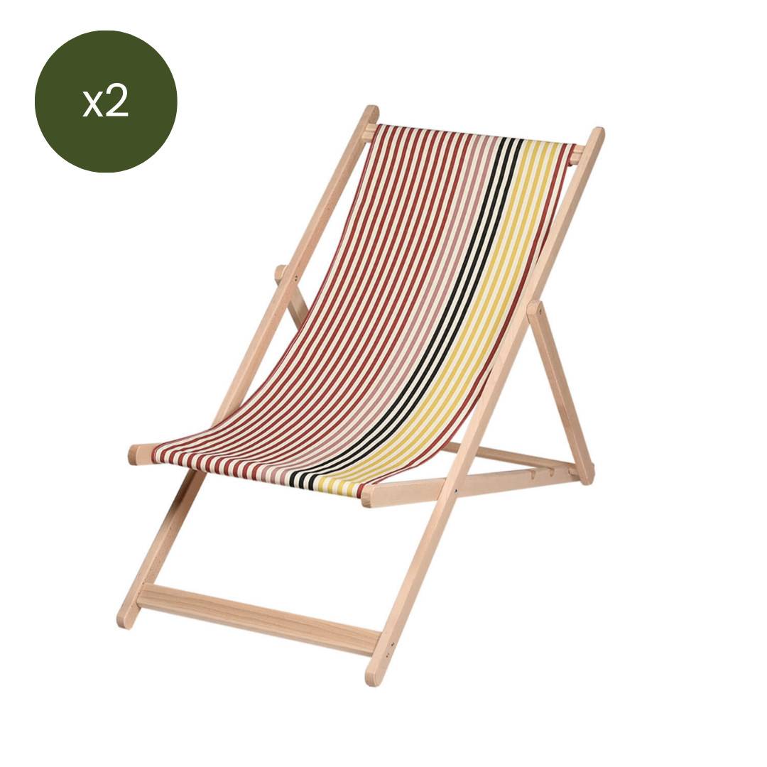 Autre - Lot de 2 chiliennes pliantes règlables - 100 % coton - bois hêtre - multicolore - BIAUDOS - Imagen 1