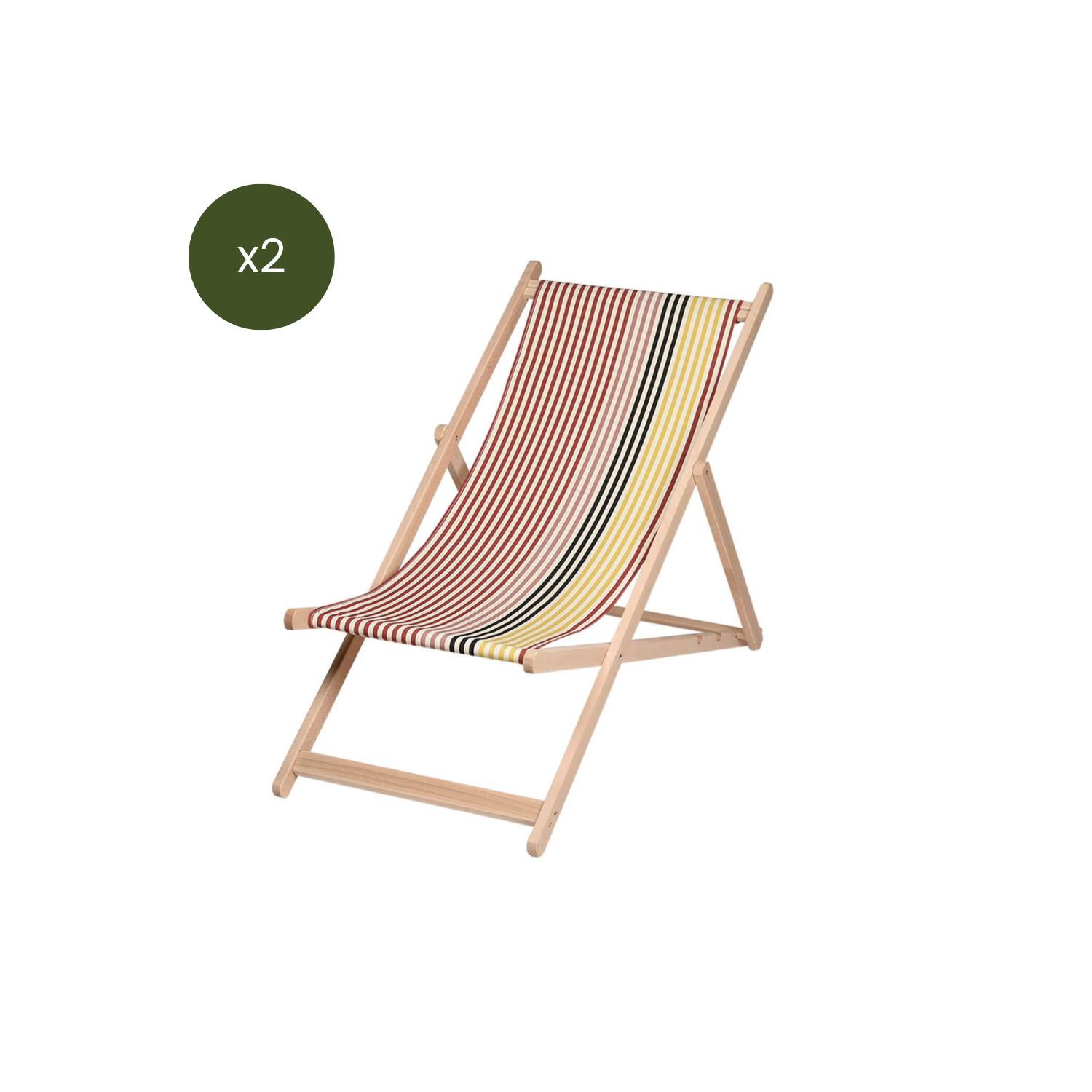 Autre - Lot de 2 chiliennes pliantes règlables - 100 % coton - bois hêtre - multicolore - BIAUDOS - Imagen 2