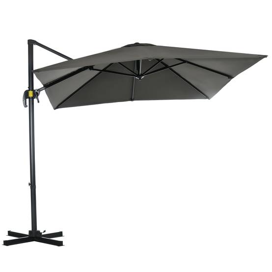 Parasol déporté carré inclinable manivelle avec pied en acier 2,5x2,5l m alu. polyester gris fr310 - Image 2