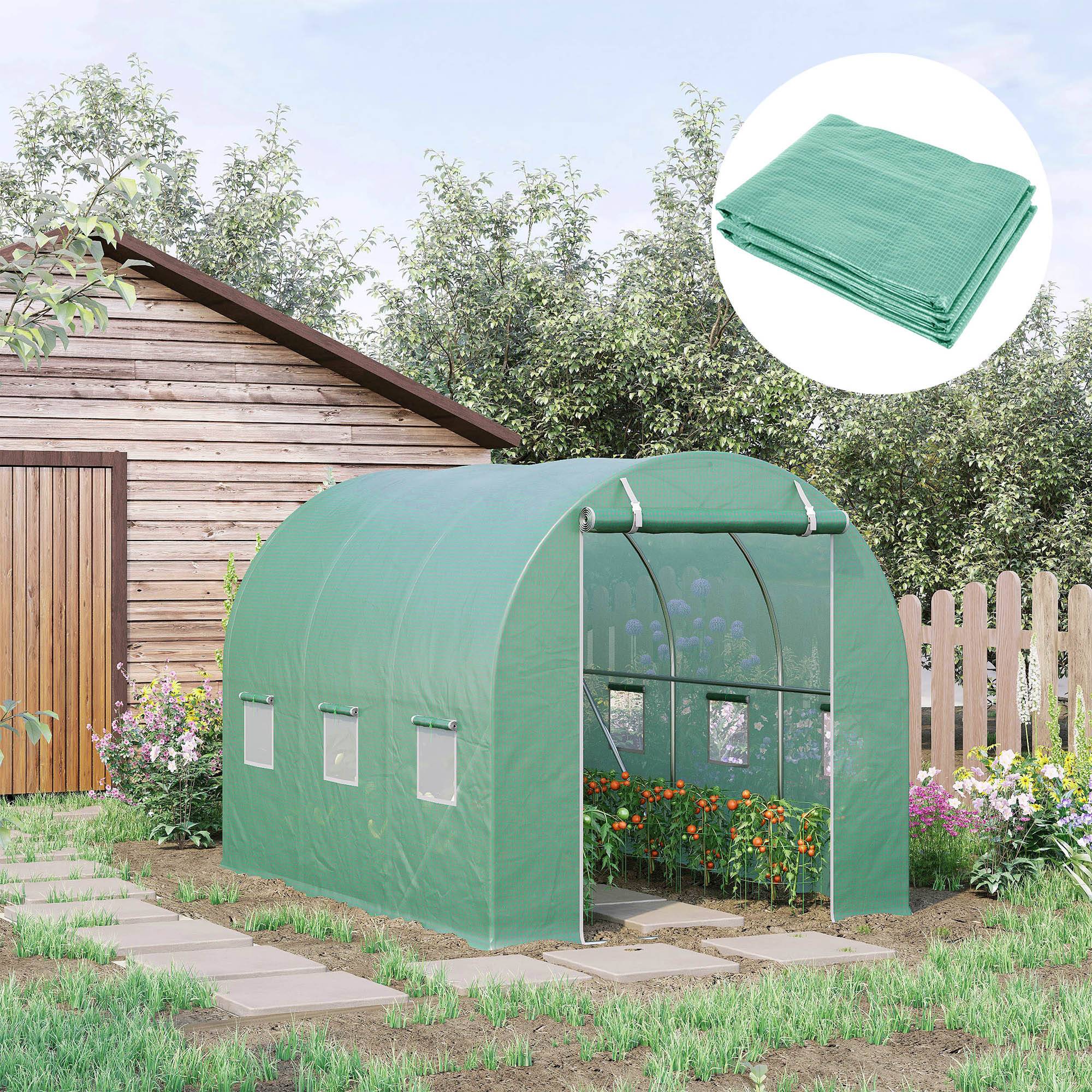 Outsunny - Bâche de rechange serre tunnel 6 m², bâche dim. 3L x 2l x 2H m PE anti-UV imperméable 6 fenêtres + porte enroulable zippée vert - Outsunny - Image 2