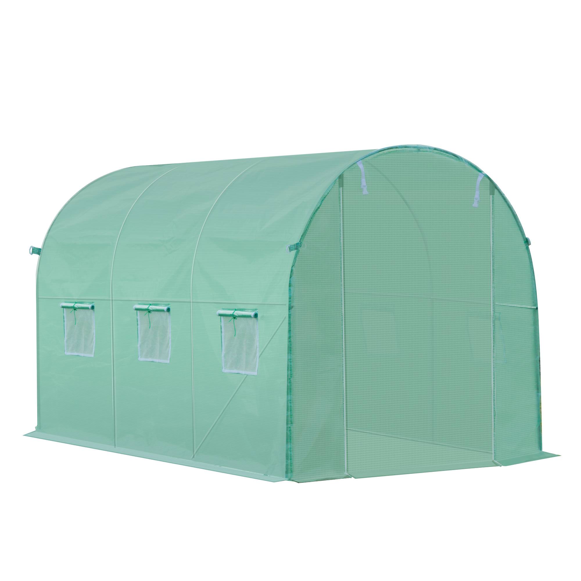 Outsunny - Bâche de rechange serre tunnel 6 m², bâche dim. 3L x 2l x 2H m PE anti-UV imperméable 6 fenêtres + porte enroulable zippée vert - Outsunny - Image 7
