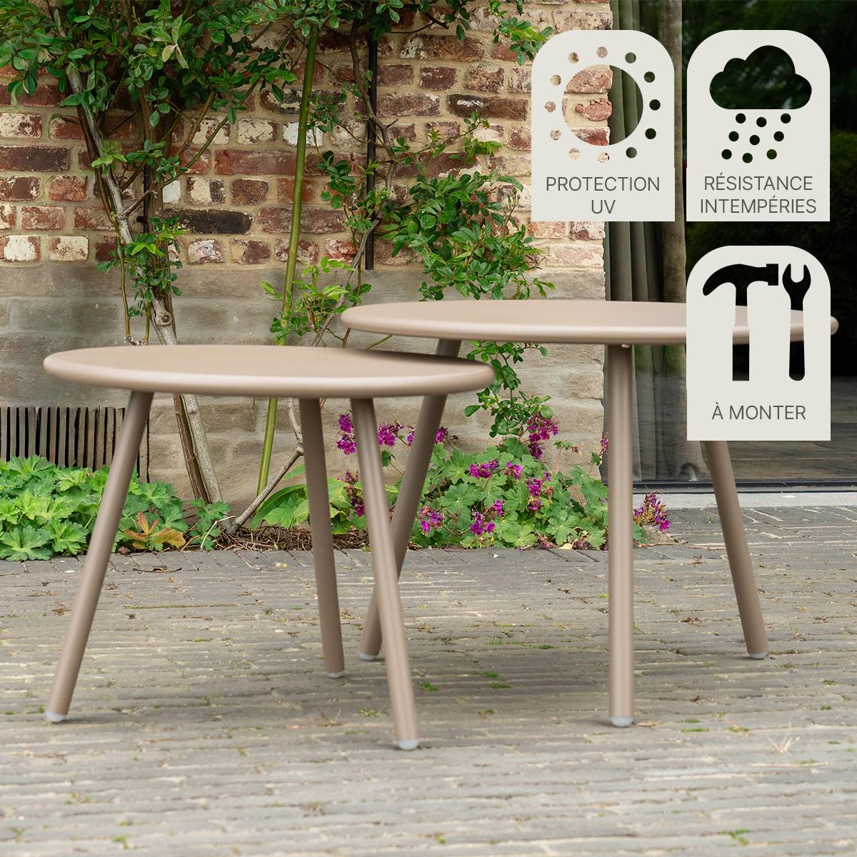 Wilsa Garden - Lot de 2 tables de jardin rondes en acier Marron MARINA - Image 9