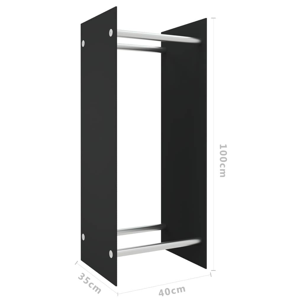 Porte-bûches design Verre Trempé et Acier pour Cheminée Rangement vertical 40x35x100 cm Noir - ComfortXL Outdoor Living - Image 5