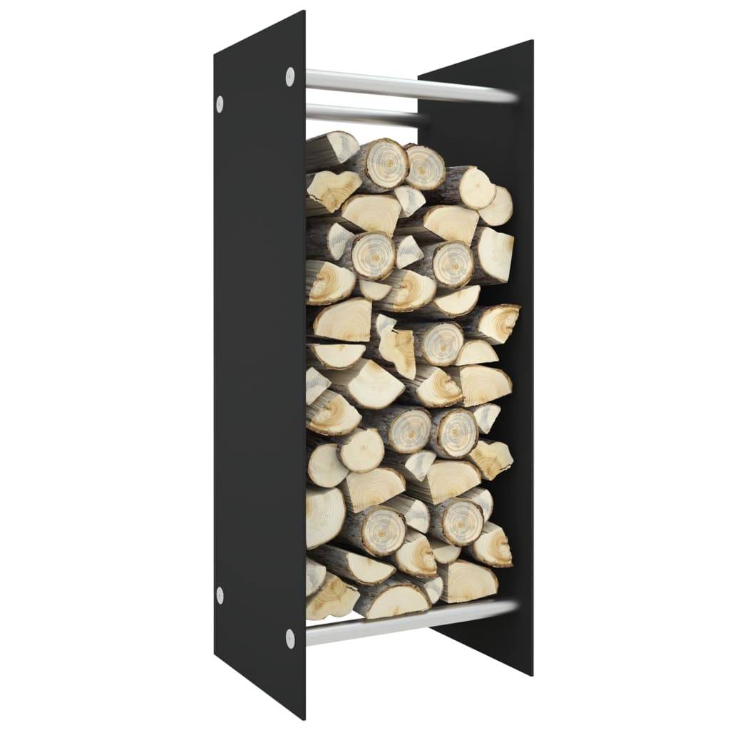 Porte-bûches design Verre Trempé et Acier pour Cheminée Rangement vertical 40x35x100 cm Noir - ComfortXL Outdoor Living - Image 1