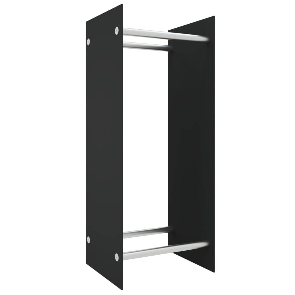 Porte-bûches design Verre Trempé et Acier pour Cheminée Rangement vertical 40x35x100 cm Noir - ComfortXL Outdoor Living - Image 2