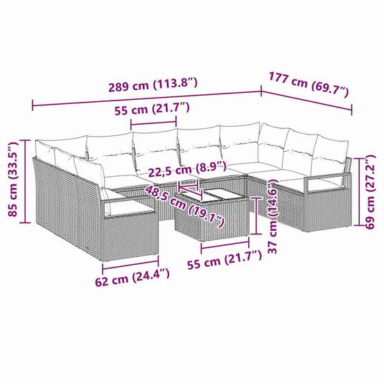 Vidaxl - Ensemble de canapé de jardin 10 pcs Gris clair polyrotin vidaXL 3355221 - Image 3