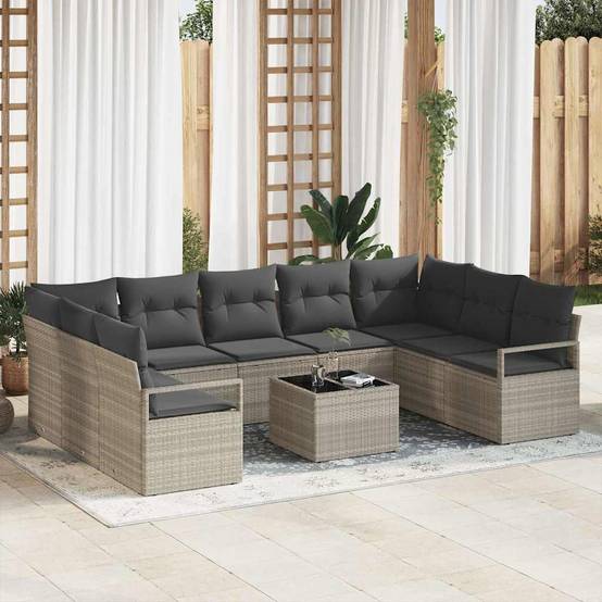 Vidaxl - Ensemble de canapé de jardin 10 pcs Gris clair polyrotin vidaXL 3355221 - Image 1