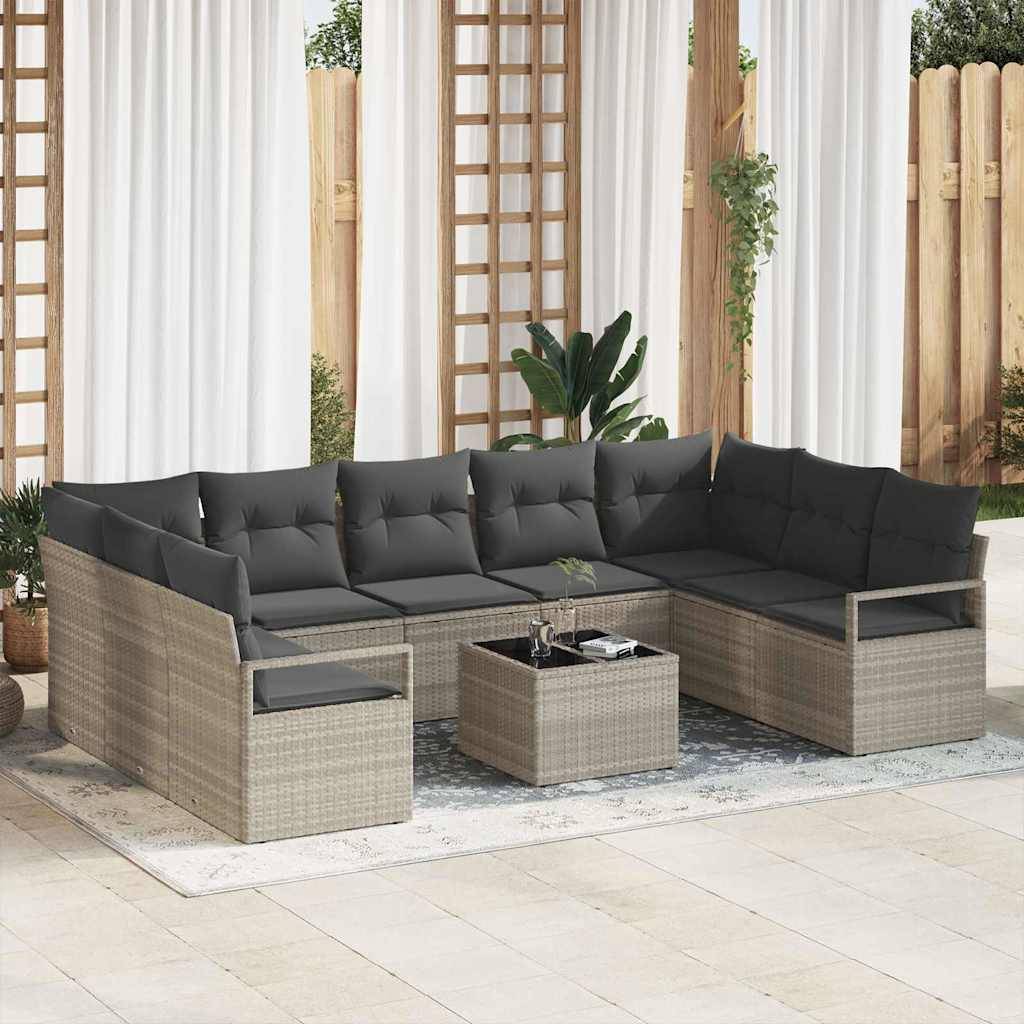 Vidaxl - Ensemble de canapé de jardin 10 pcs Gris clair polyrotin vidaXL 3355221 - Image 1
