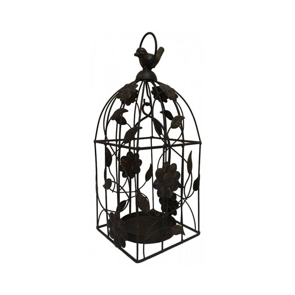 Cage à oiseaux décorative ancienne métal marron 34x13x13cm Chemin de campagne - Imagen 1
