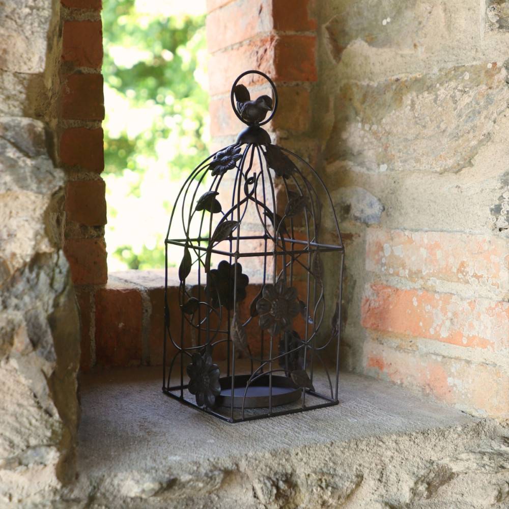 Cage à oiseaux décorative ancienne métal marron 34x13x13cm Chemin de campagne - Imagen 4