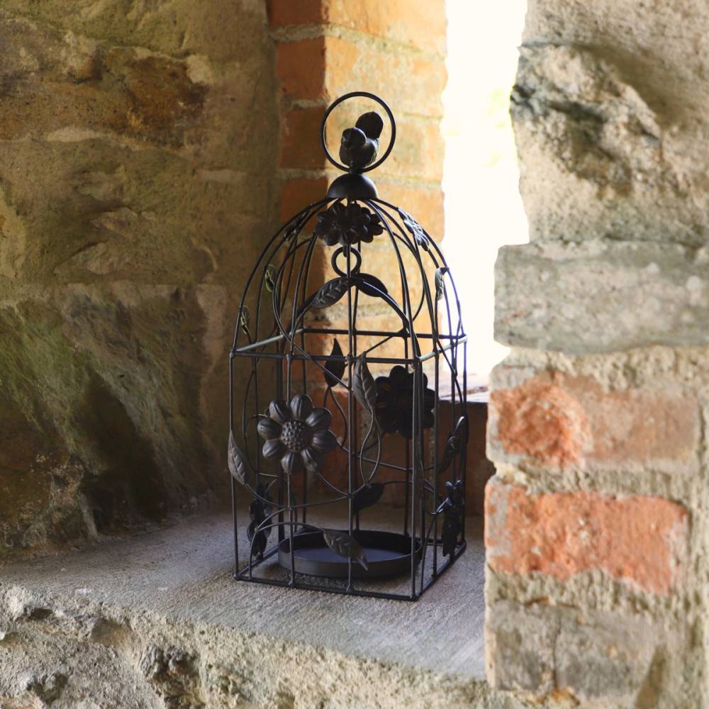 Cage à oiseaux décorative ancienne métal marron 34x13x13cm Chemin de campagne - Imagen 2