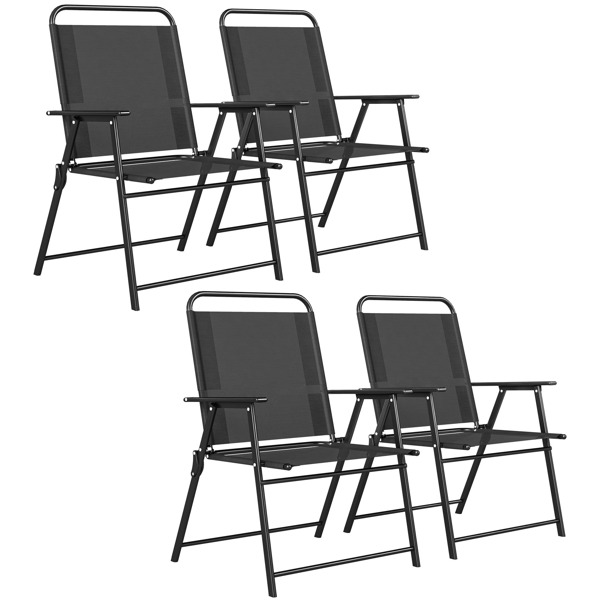Lot de 4 chaises de camping pliantes avec dossier haut, assise large et accoudoirs, en tissu textilène respirant, noires - Image 2