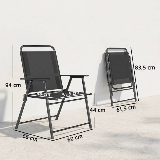 Lot de 4 chaises de camping pliantes avec dossier haut, assise large et accoudoirs, en tissu textilène respirant, noires - Image 5