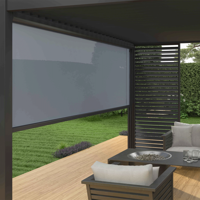 Ombrea - Pergola bioclimatique Ombréa adossée VS 3x4M Anthracite + 1 store 4M anthracite - Image 3