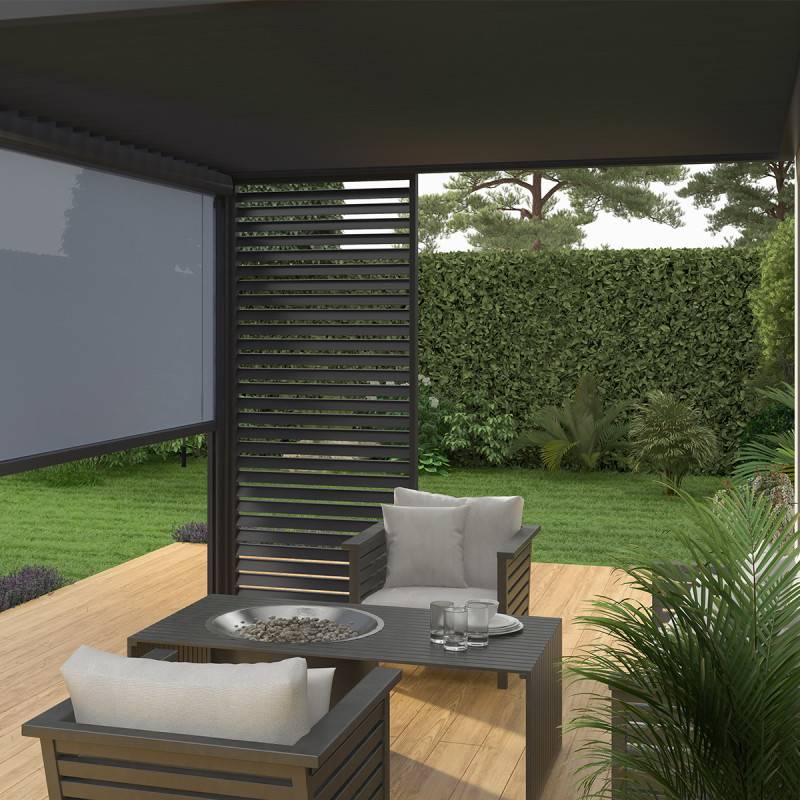 Ombrea - Pergola bioclimatique Ombréa adossée VS 3x4M Anthracite + 1 store 4M anthracite - Image 1