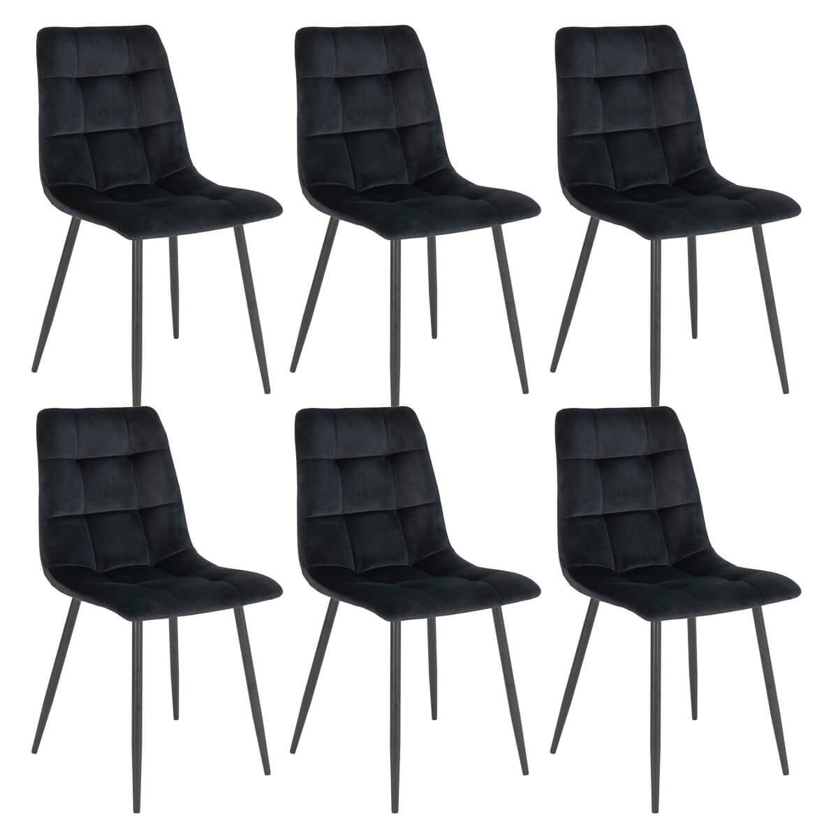 ALTOBUY - Lot de 6 Chaises Velours Noir et Piétement Acier - STRIB - Image 1