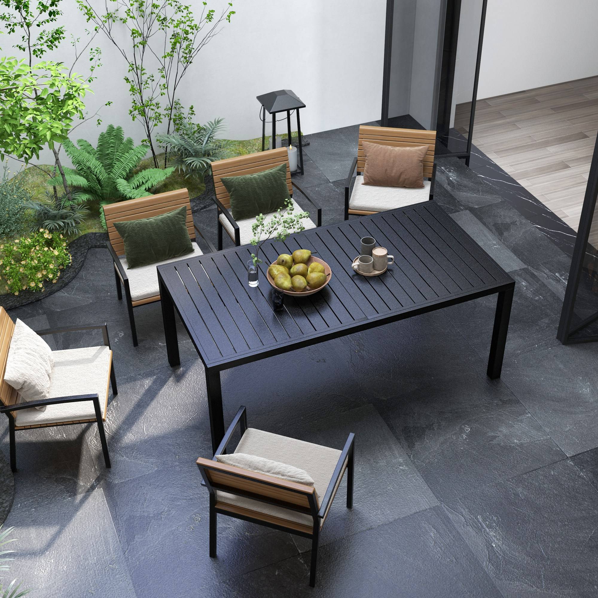 Table jardin extensible rectangulaire aluminium terrasse 8 personnes 240cm noir - ComfortXL Outdoor Living - Image 9