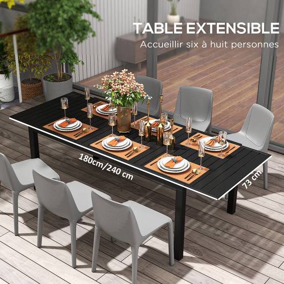 Table jardin extensible rectangulaire aluminium terrasse 8 personnes 240cm noir - ComfortXL Outdoor Living - Image 6