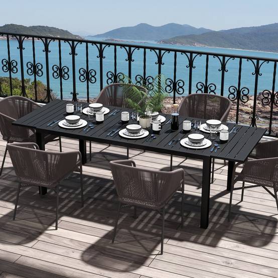 Table jardin extensible rectangulaire aluminium terrasse 8 personnes 240cm noir - ComfortXL Outdoor Living - Image 4