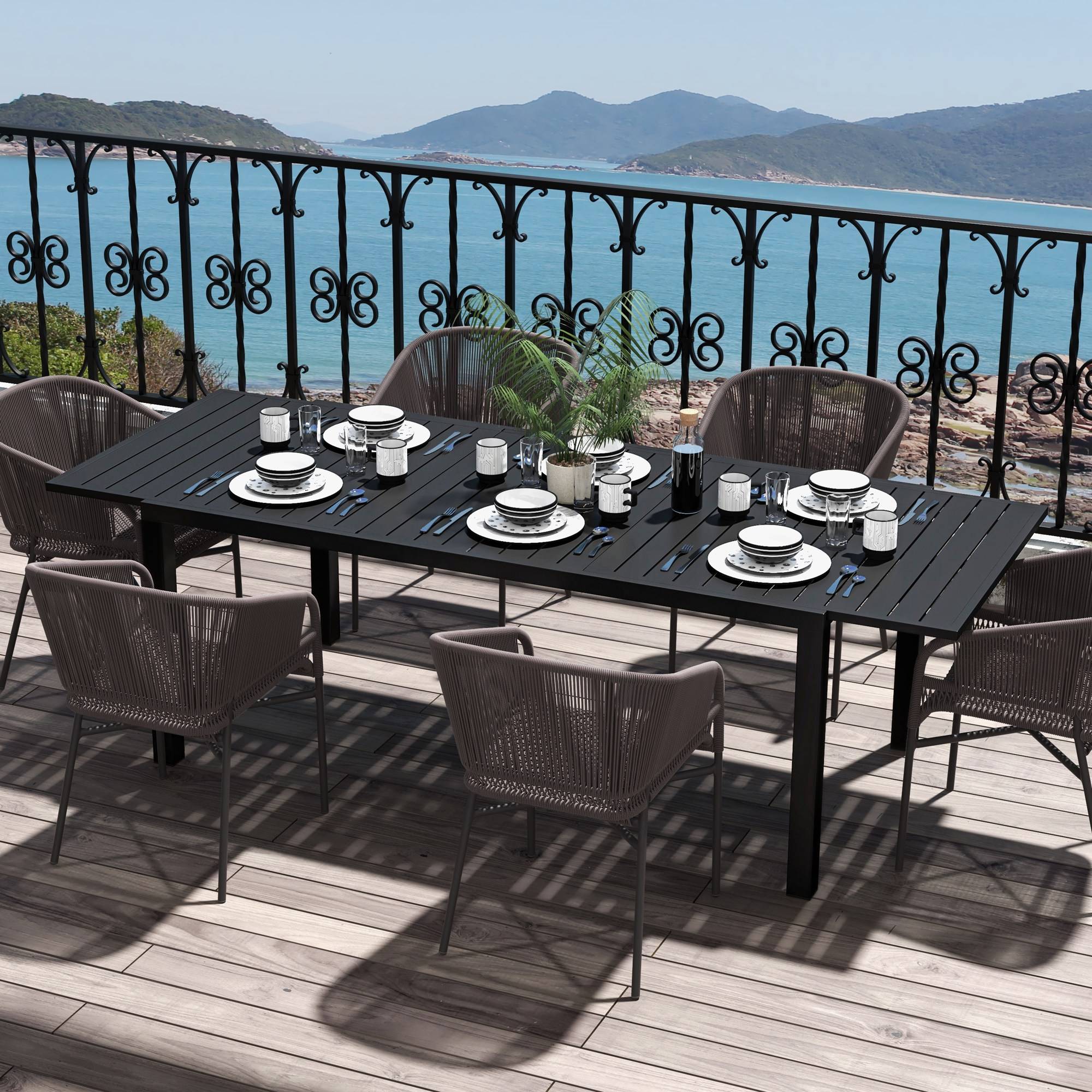 Table jardin extensible rectangulaire aluminium terrasse 8 personnes 240cm noir - ComfortXL Outdoor Living - Image 4